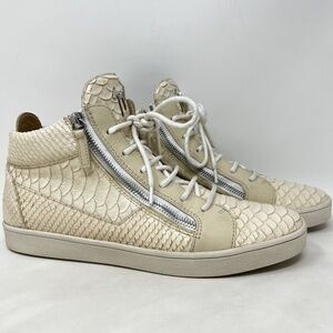 Giuseppe Zanotti Cream Python Embossed Leather Double Zip High Top Sneakers 40